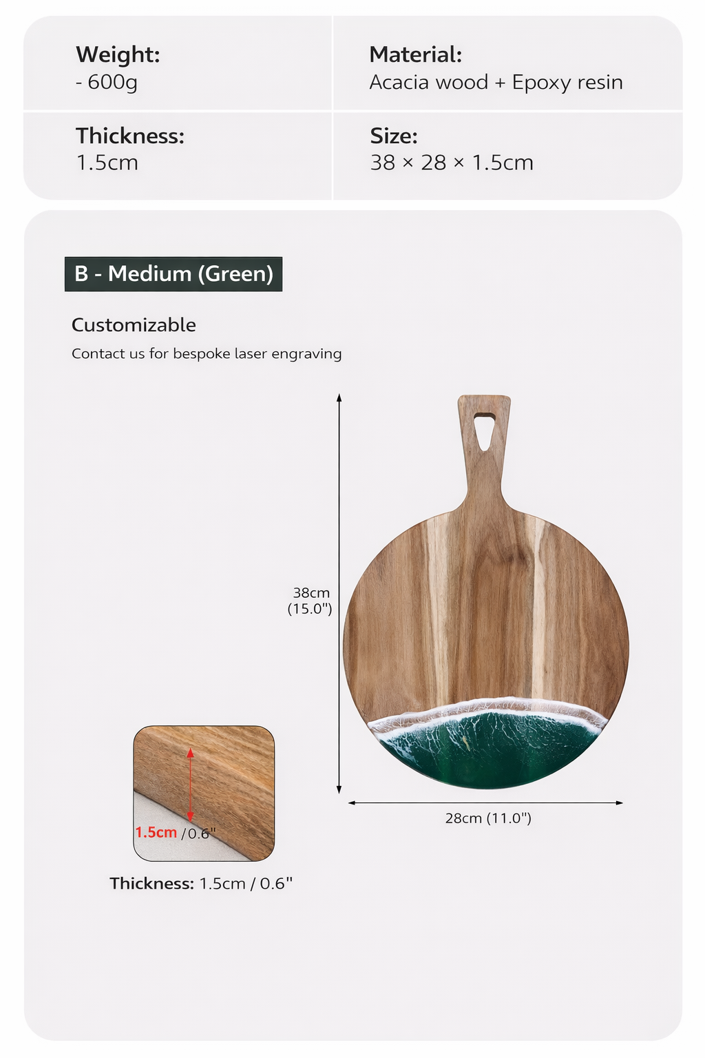 Irregular Paddle Shape Green Ocean Resin Serving Board Epoxy Decorative Kitchen Charcuterie Board