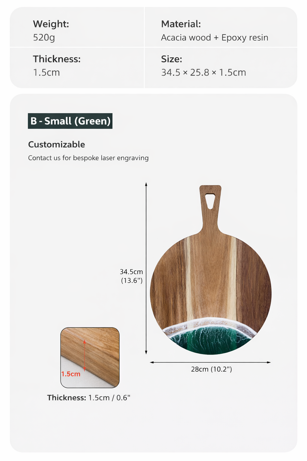 Irregular Paddle Shape Green Ocean Resin Serving Board Epoxy Decorative Kitchen Charcuterie Board