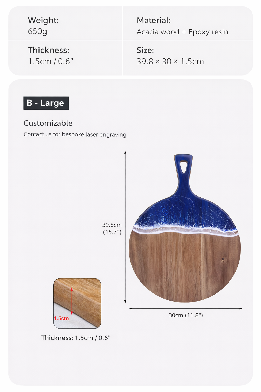 Artisan Blue Ocean Wave Resin Paddle Serving Board Irregular Epoxy Charcuterie Platter