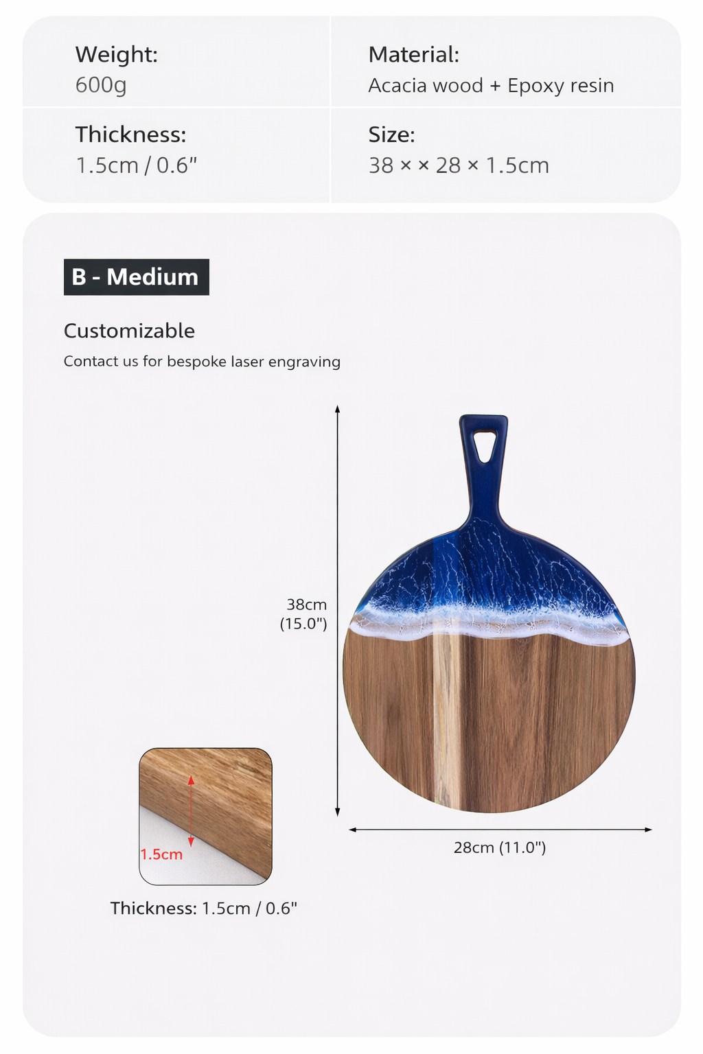 Artisan Blue Ocean Wave Resin Paddle Serving Board Irregular Epoxy Charcuterie Platter