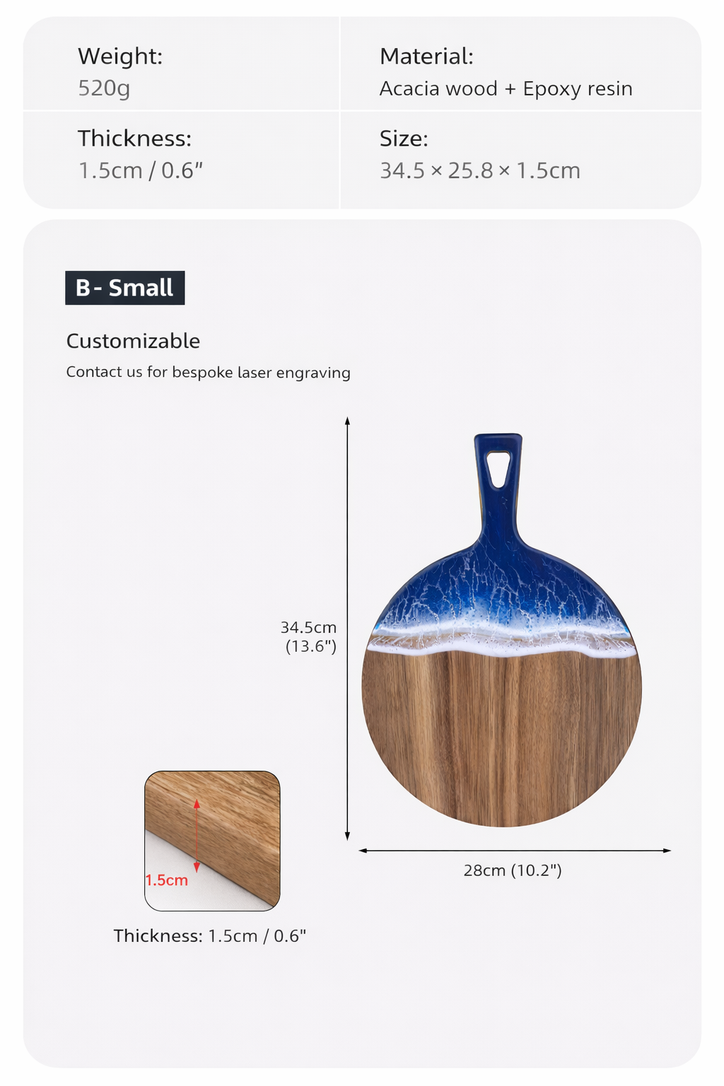 Artisan Blue Ocean Wave Resin Paddle Serving Board Irregular Epoxy Charcuterie Platter