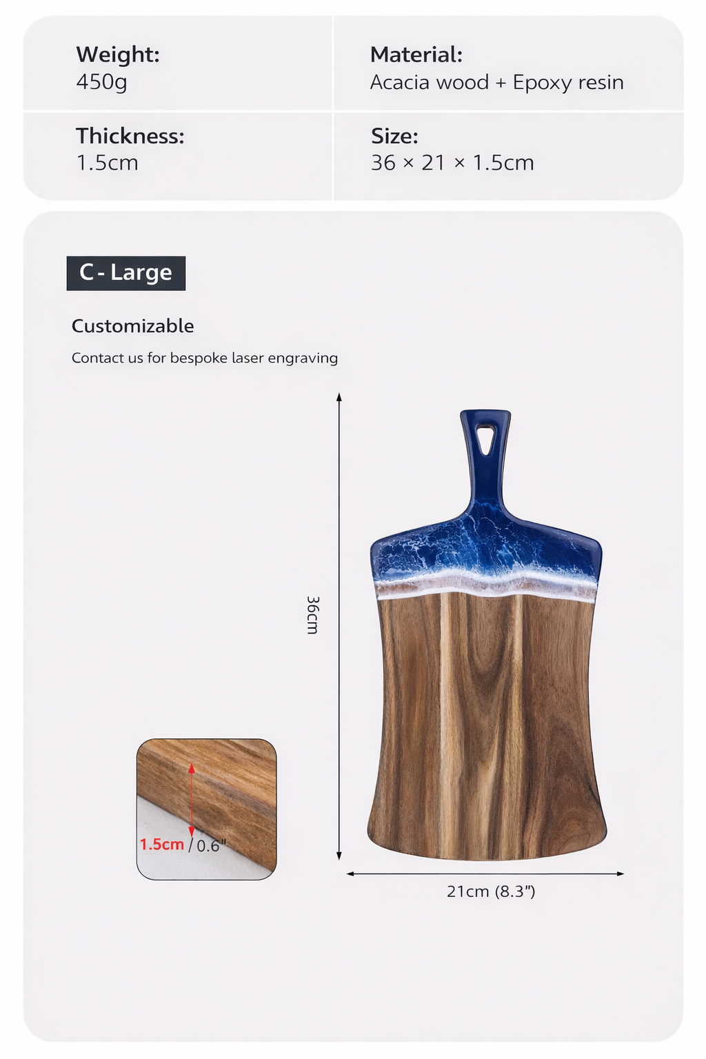 Handcrafted Blue Ocean Wave Resin Serving Board with Handle Irregular Epoxy Charcuterie Platter