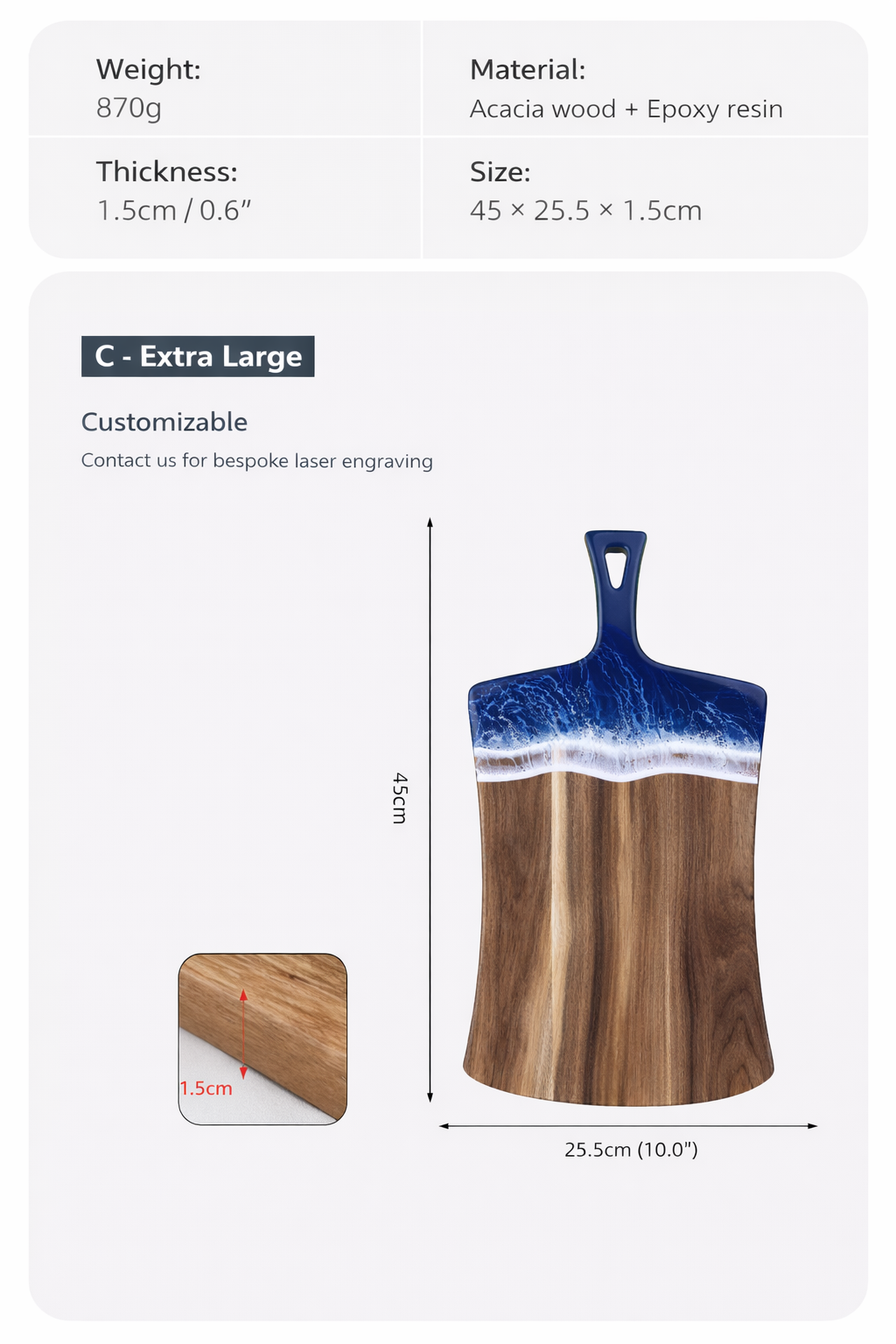Handcrafted Blue Ocean Wave Resin Serving Board with Handle Irregular Epoxy Charcuterie Platter