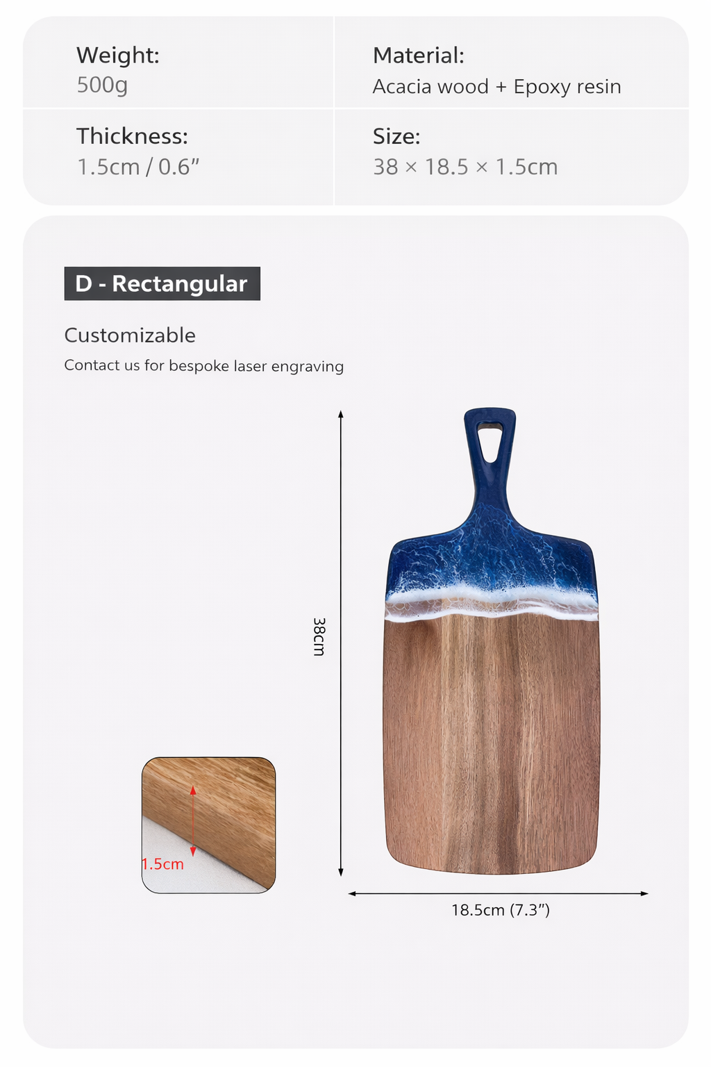 Ocean Wave Resin Paddle Board with Handle Acacia Wood Epoxy Serving Cutting Board