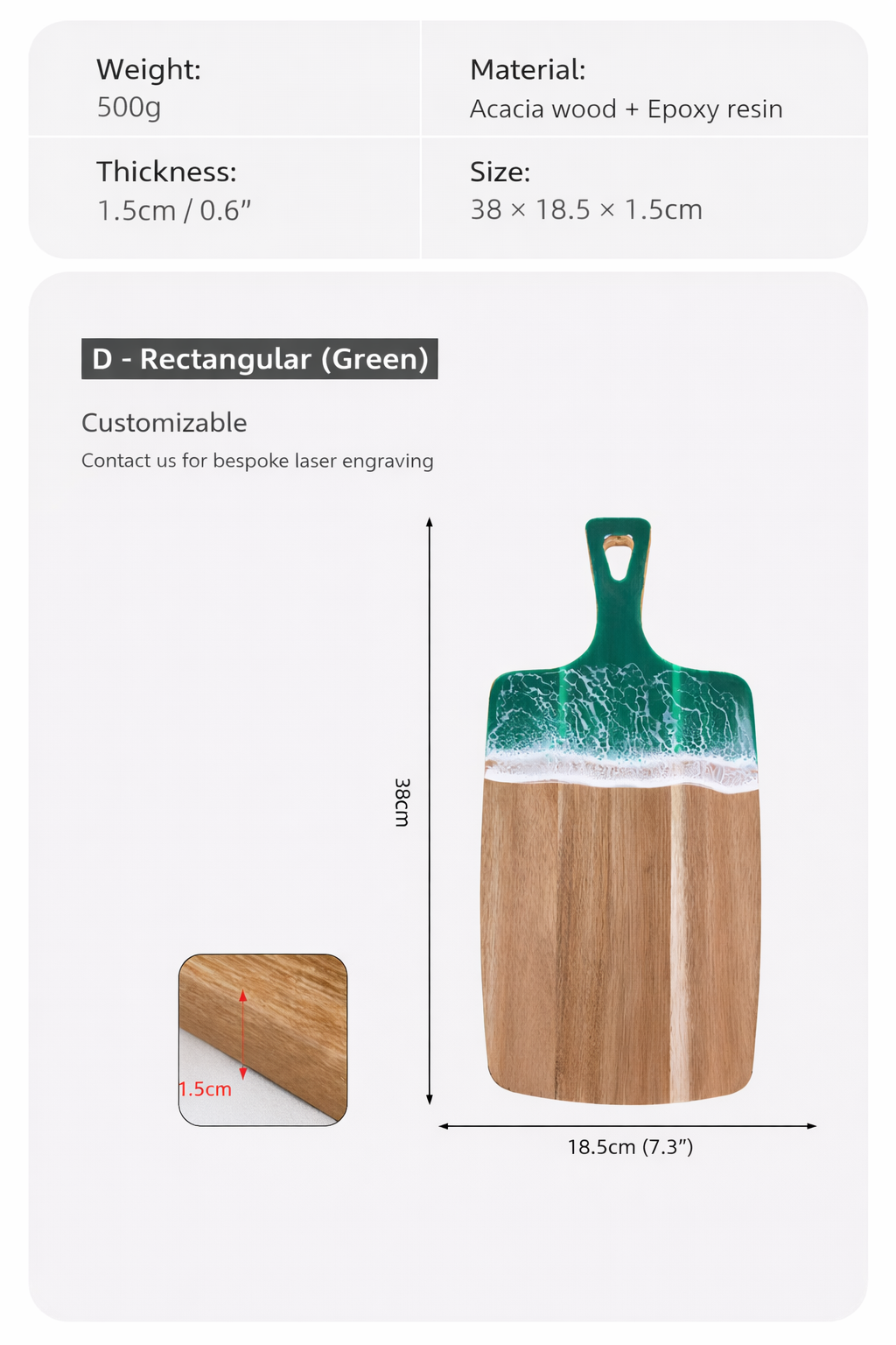 Ocean Wave Resin Paddle Board with Handle Acacia Wood Epoxy Serving Cutting Board