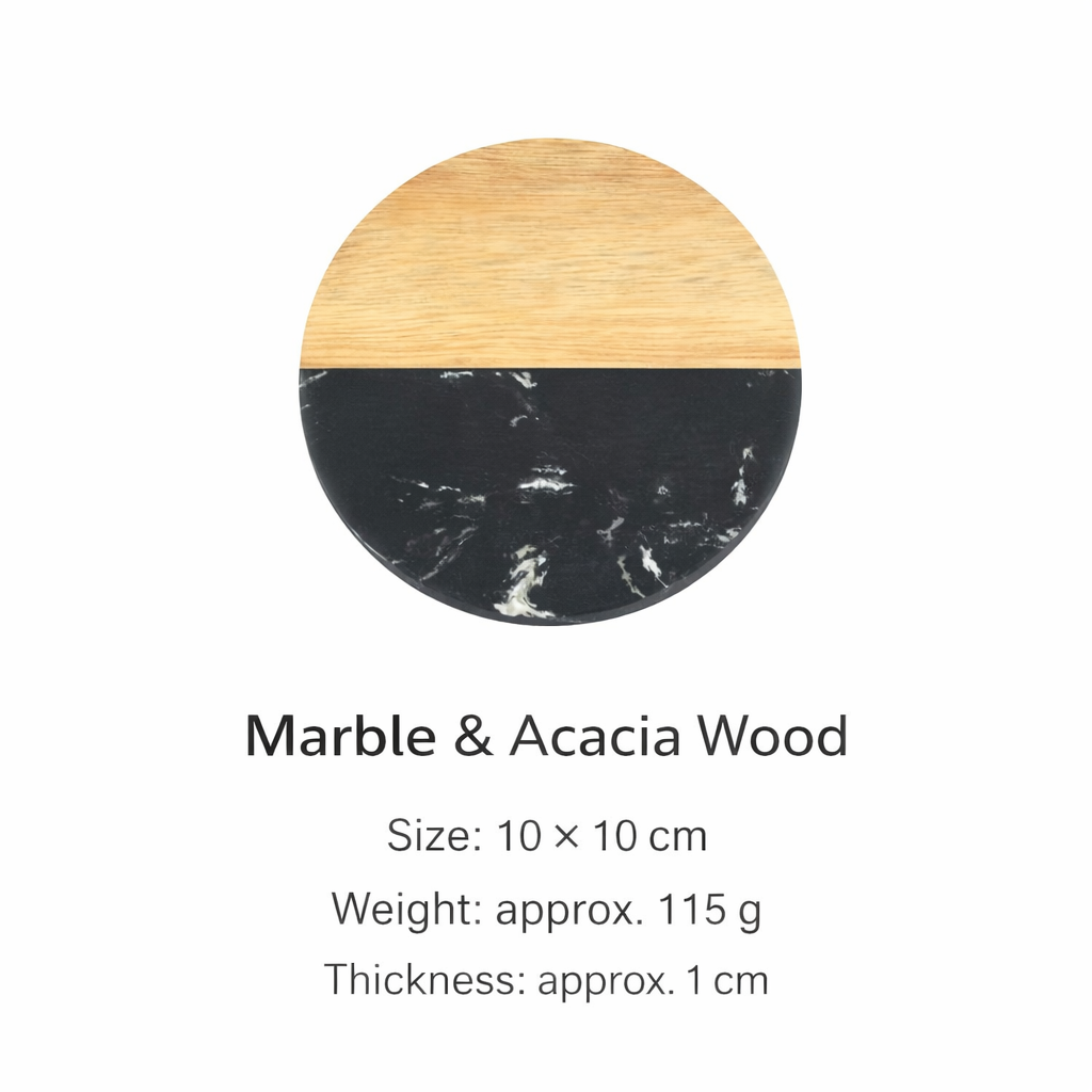 Round Acacia Wood and Marble Trivet Heat Resistant Hot Pad Kitchen Counter Protector Wooden Stone Pot Holder