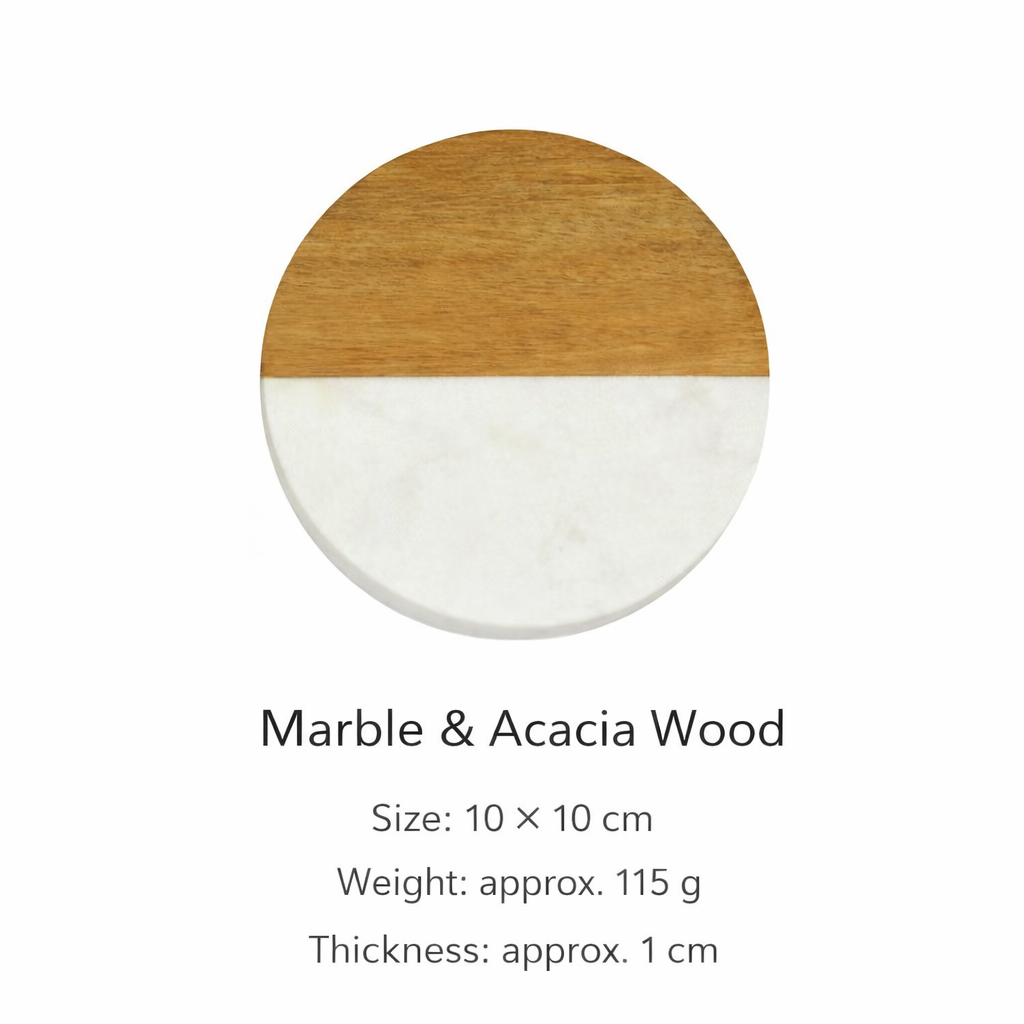Round Acacia Wood and Marble Trivet Heat Resistant Hot Pad Kitchen Counter Protector Wooden Stone Pot Holder