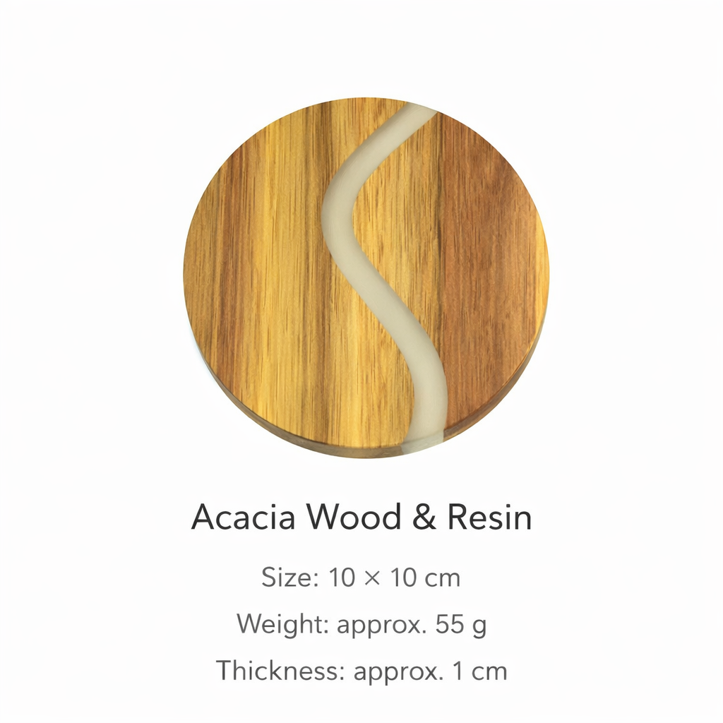 Round Acacia Wood and Resin Marble Effect Trivet Designer Heat Resistant Hot Pad Kitchen Countertop Protector