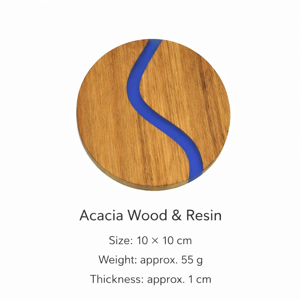 Round Acacia Wood and Resin Marble Effect Trivet Designer Heat Resistant Hot Pad Kitchen Countertop Protector