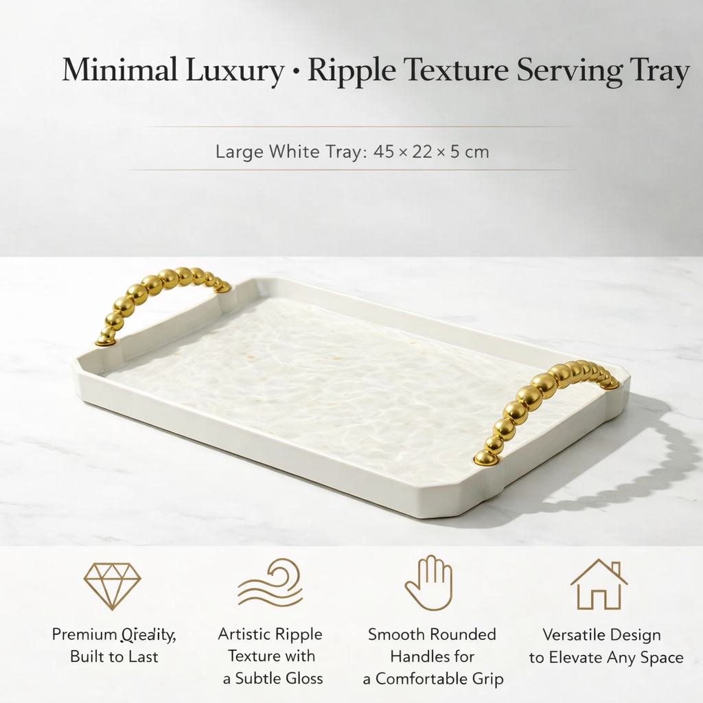 Milky White Ripple Texture Rectangular Plastic Tray Modern Serving Tray Decorative Organizer Countertop Display Tray