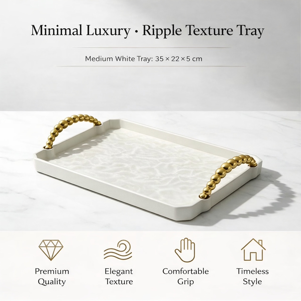 Milky White Ripple Texture Rectangular Plastic Tray Modern Serving Tray Decorative Organizer Countertop Display Tray