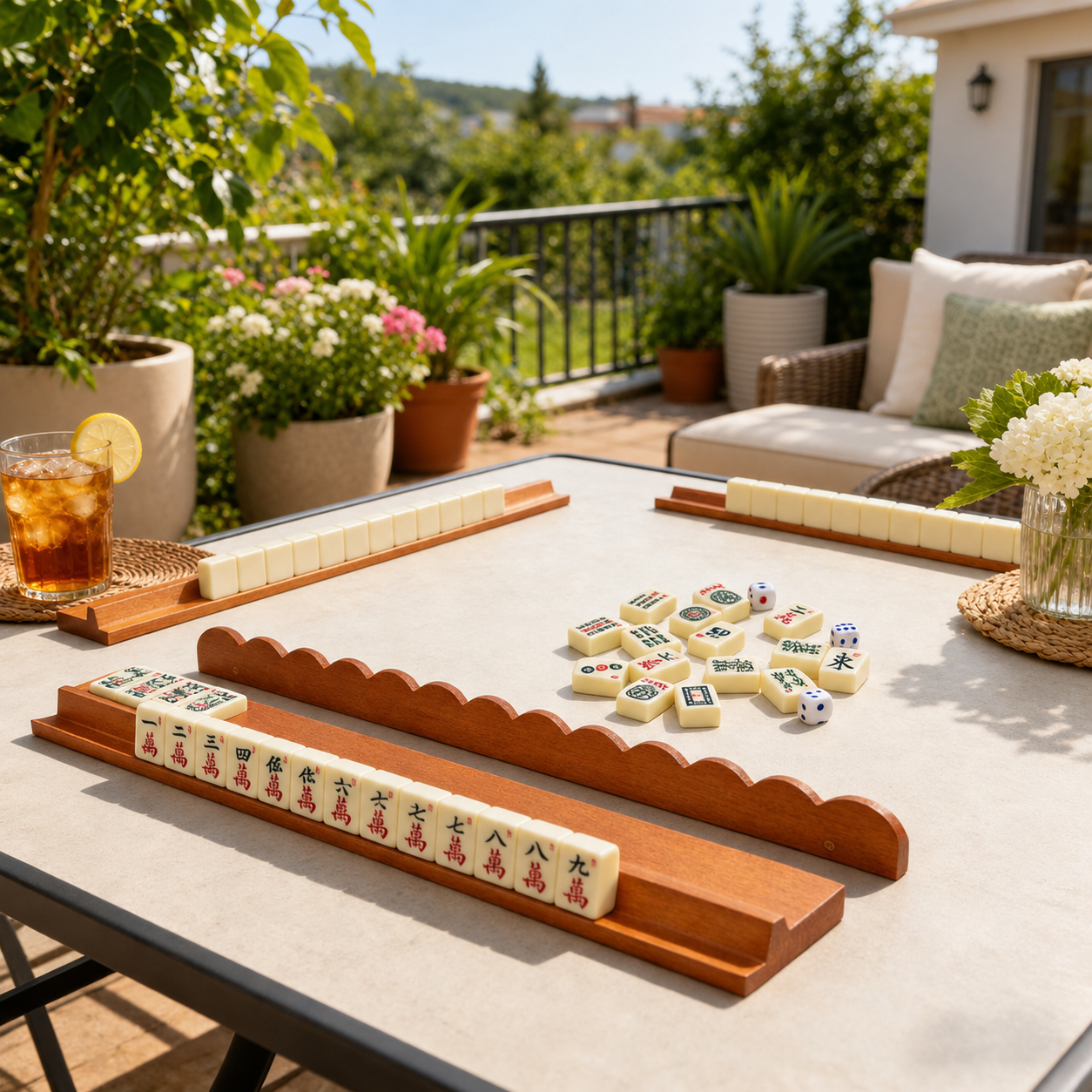 Wooden Mahjong Rack Set – Lightweight Tile Holder with Magnetic Pushers for American Mahjong Games