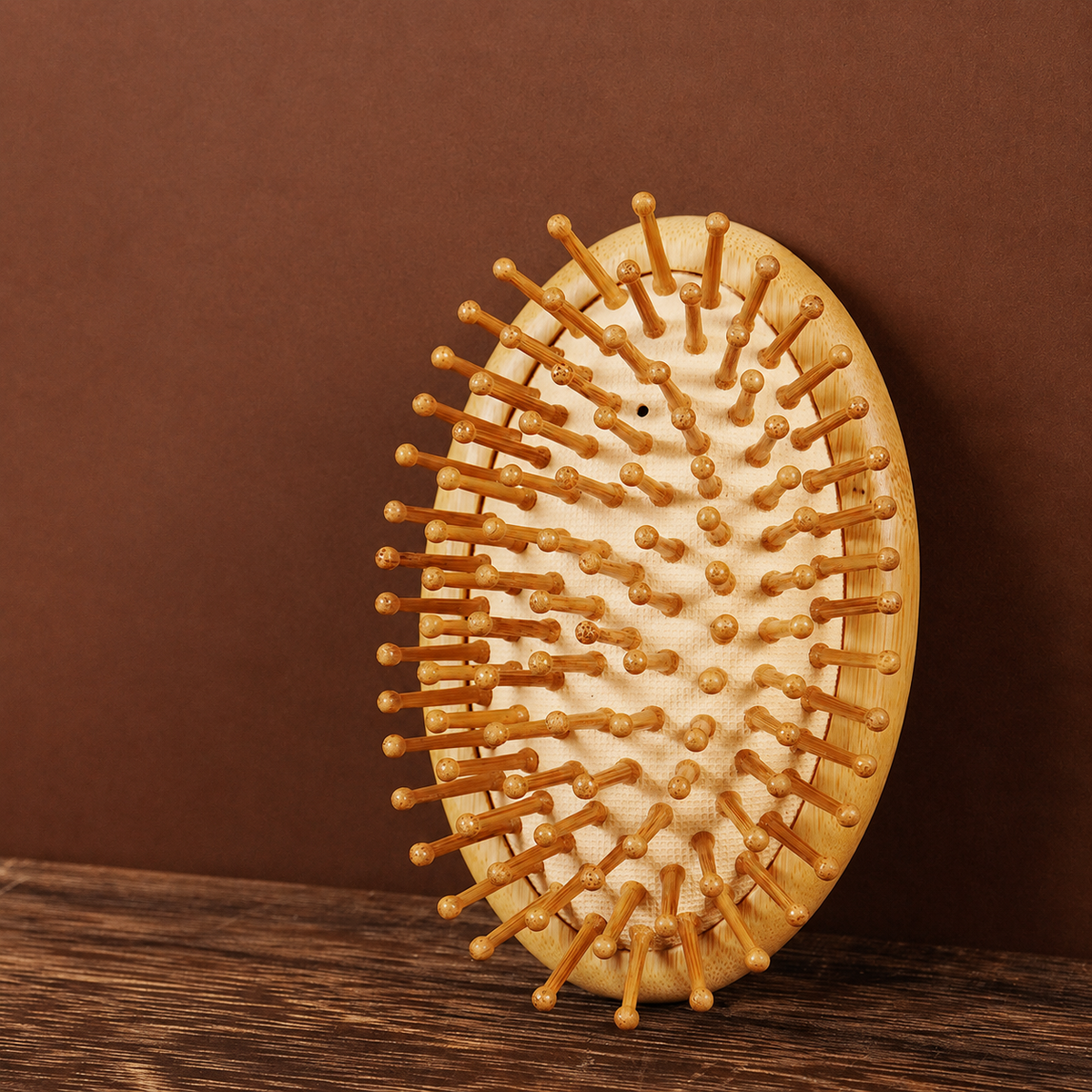 Mini Bamboo Cushion Hair Brush | Portable Oval Massage Comb for Detangling & Styling