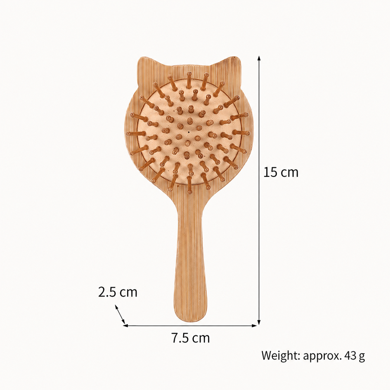 Cat Ear Bamboo Scalp Massage Hair Brush – Rounded Pins Gentle Detangling Wooden Paddle Brush