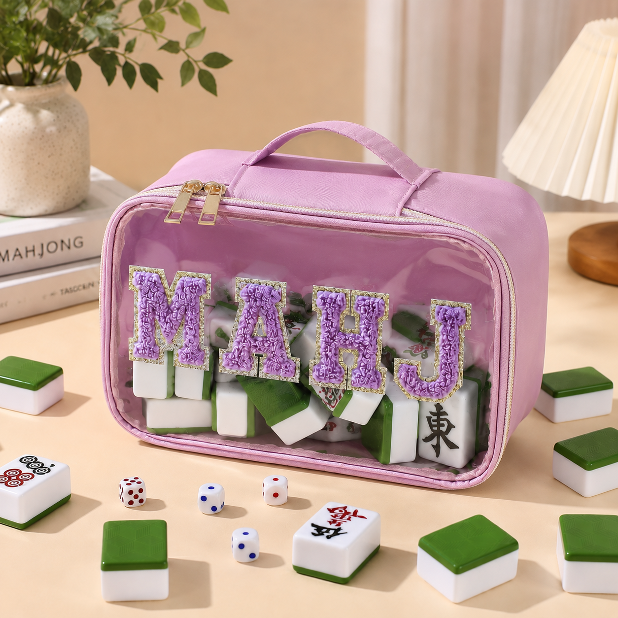 Large Mahjong Storage Bag – Waterproof PVC Travel Organizer with Letter Design for Mahjong Sets & Accessories