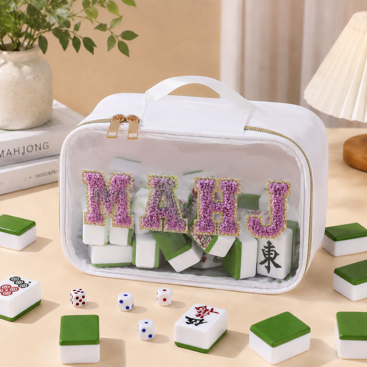 Large Mahjong Storage Bag – Waterproof PVC Travel Organizer with Letter Design for Mahjong Sets & Accessories