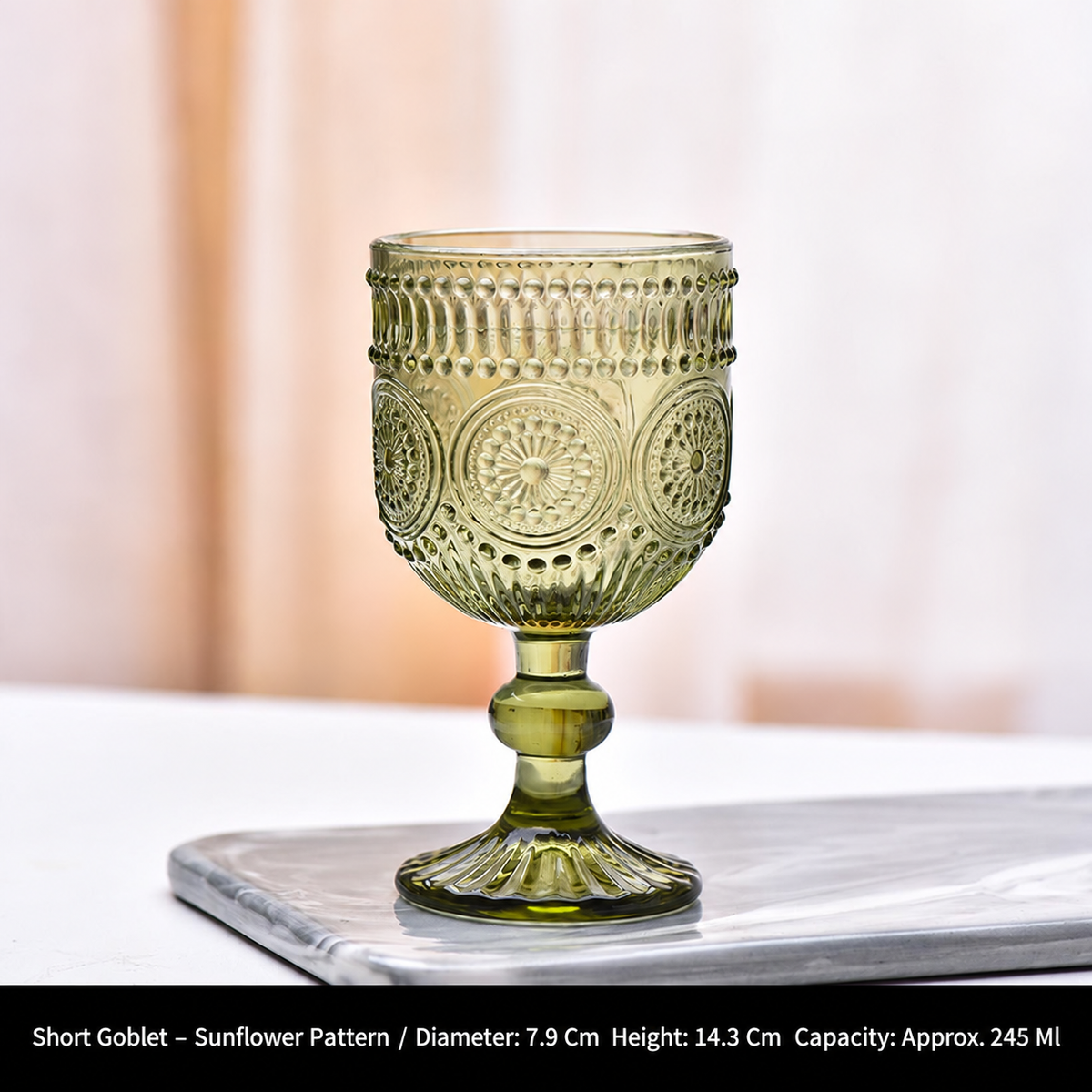 Vintage Green Glass Goblet, Embossed Floral Wine Glass, Retro Textured Drinking Cup