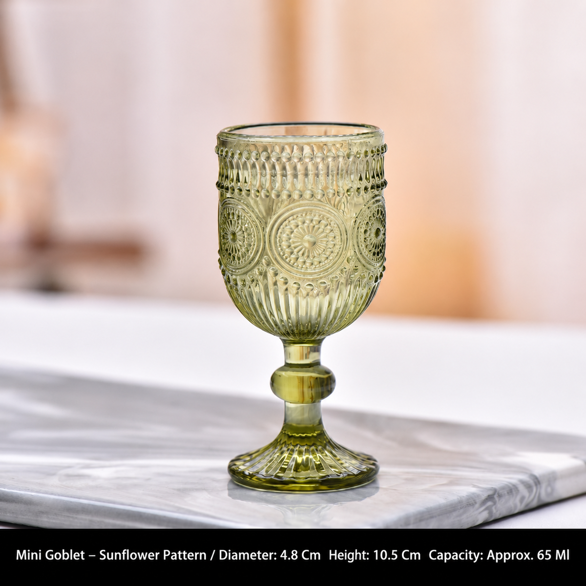 Vintage Green Glass Goblet, Embossed Floral Wine Glass, Retro Textured Drinking Cup