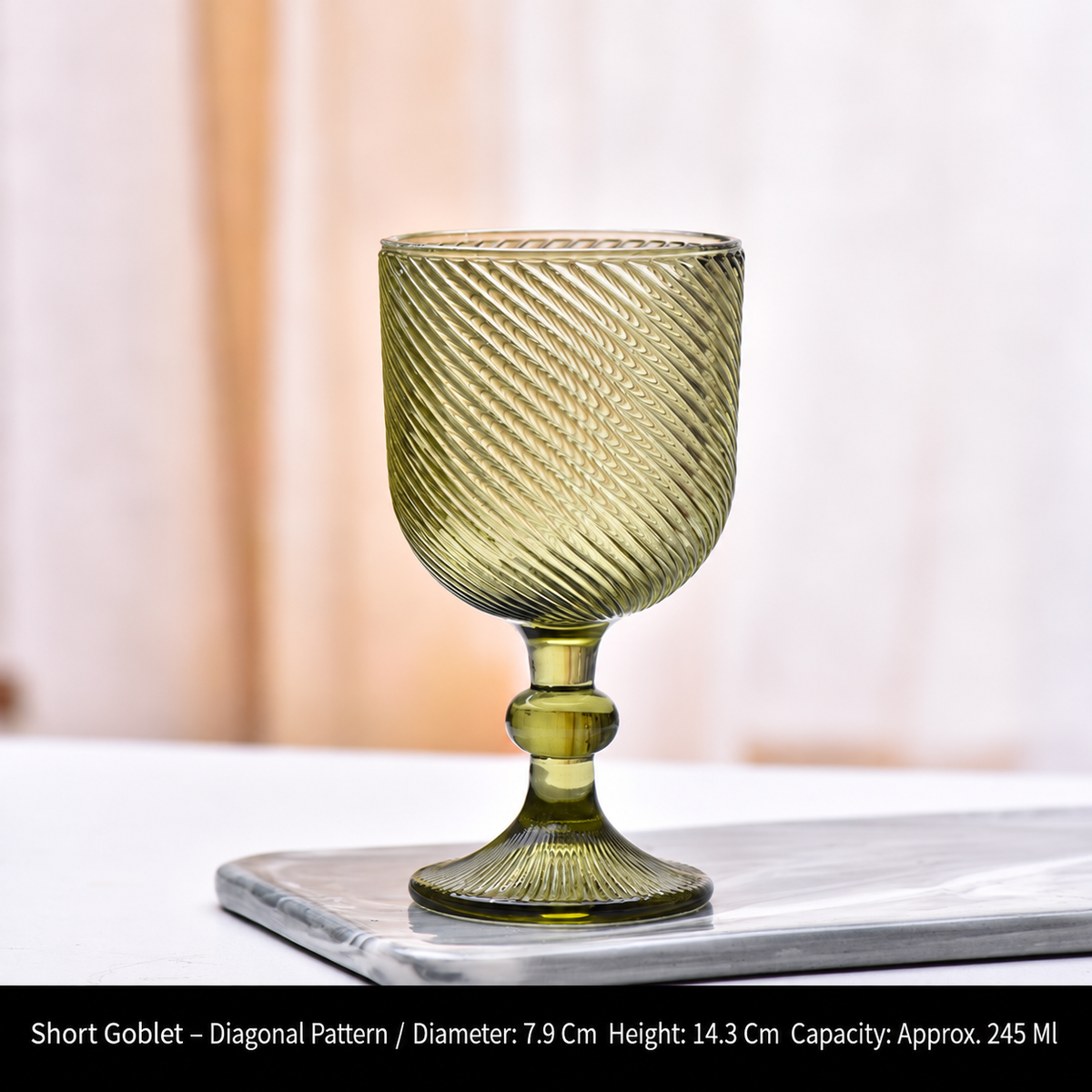 Vintage Green Glass Goblet, Embossed Floral Wine Glass, Retro Textured Drinking Cup