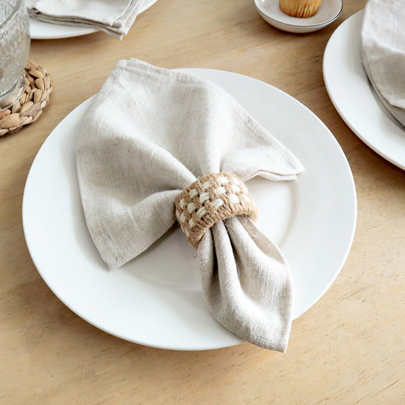 Handwoven Linen Napkin Ring, Rustic Rope Table Decor