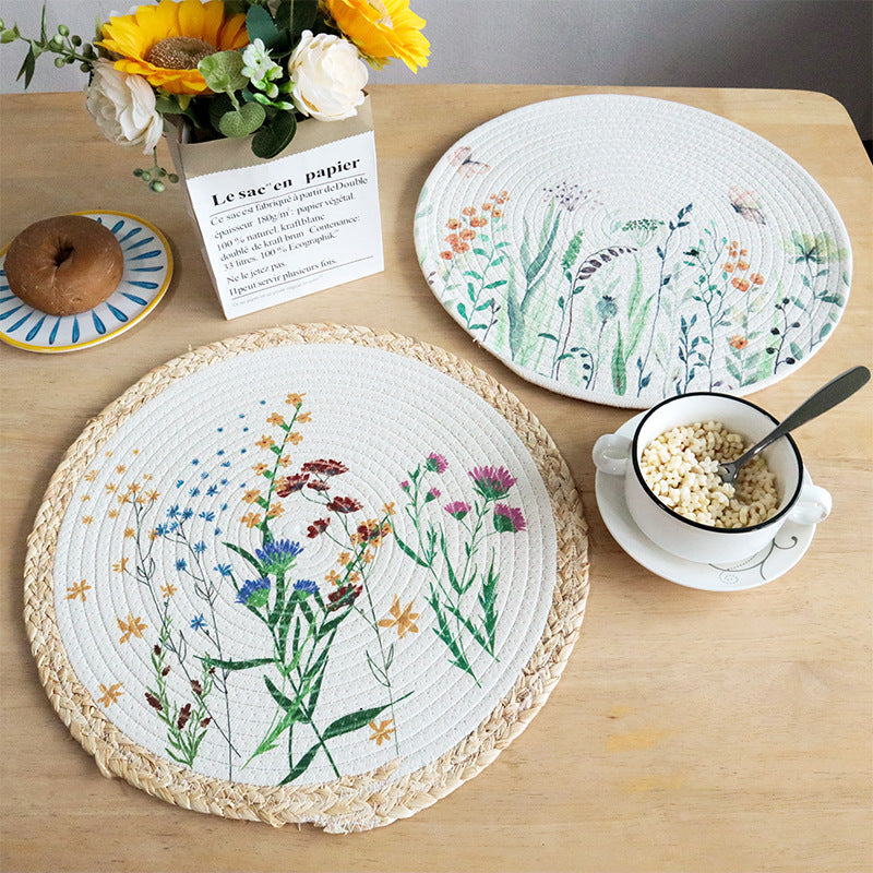 Round Cotton Rope Placemat, Printed Heat-Resistant Table Mat