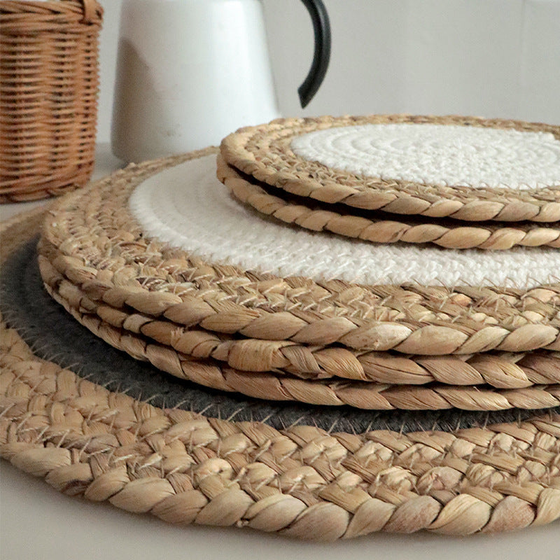 Handwoven Seagrass & Cotton Rope Trivet, Round Heat Resistant Pot Holder, Table Mat & Coaster