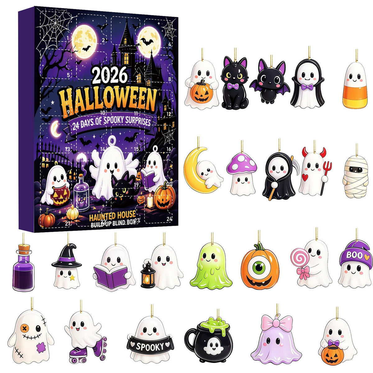 Halloween Acrylic Ornament Advent Calendar, 24-Day Blind Box Countdown