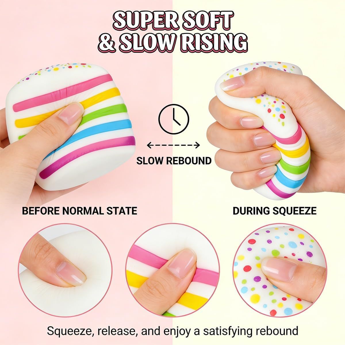 Rainbow Cake Squishy Toy – Snowflake Ice Cube Malt Syrup Stress Relief Fidget