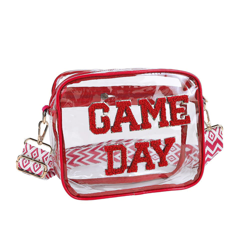 Clear Game Day Crossbody Bag with Chenille Letters