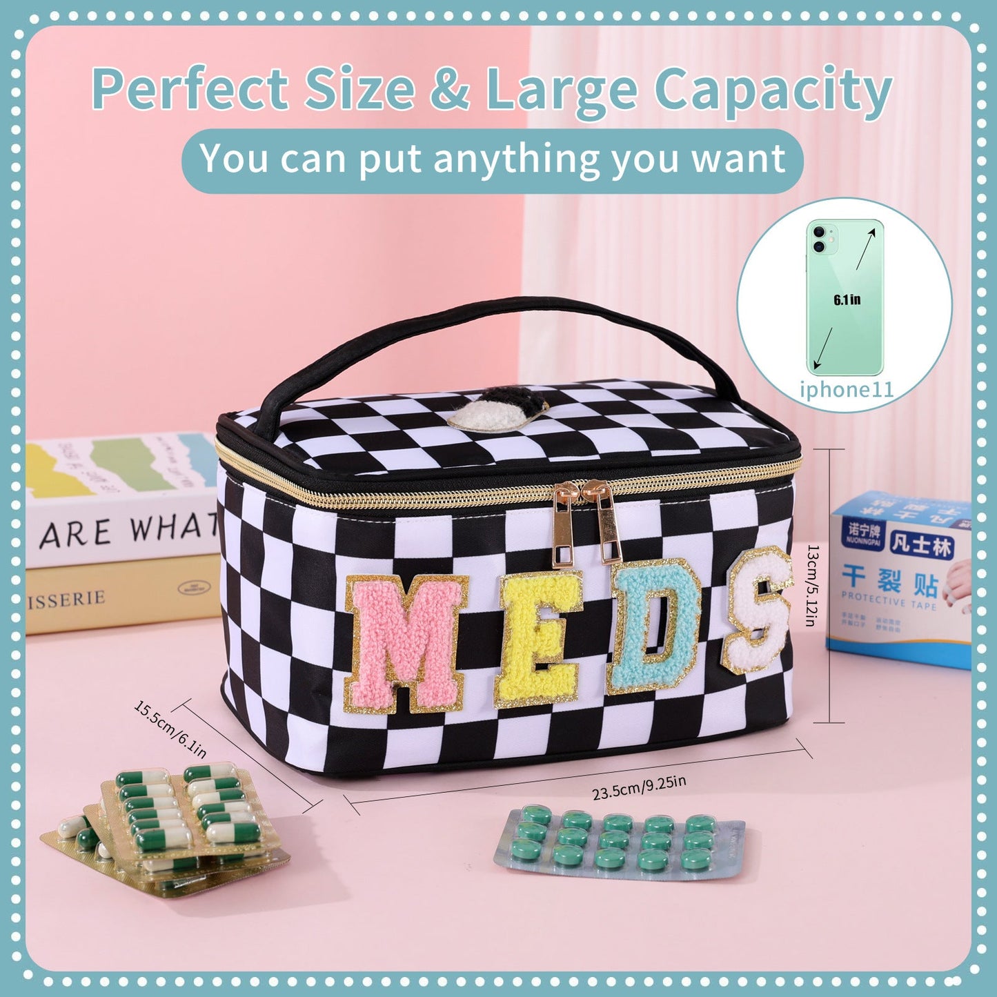 Waterproof Checkered Organizer Case with Handle for First Aid Supplies, Travel, Home & Daily Essentials