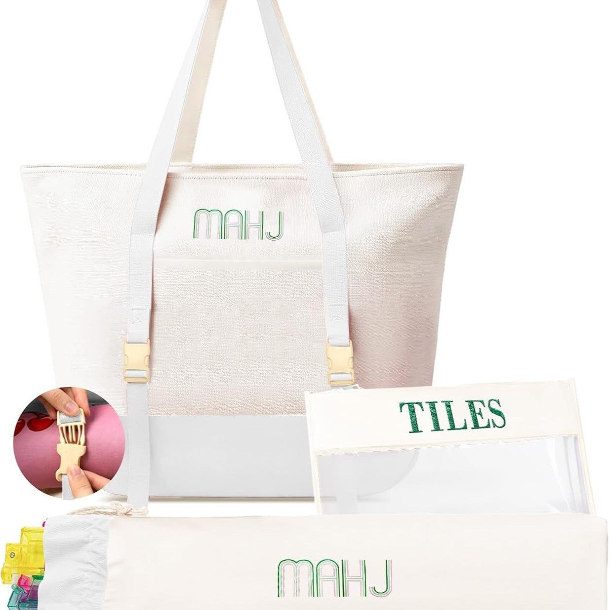 Large Capacity Mahjong Storage Bag Set – 3-Piece Canvas Carry Tote with Handle & Shoulder Strap