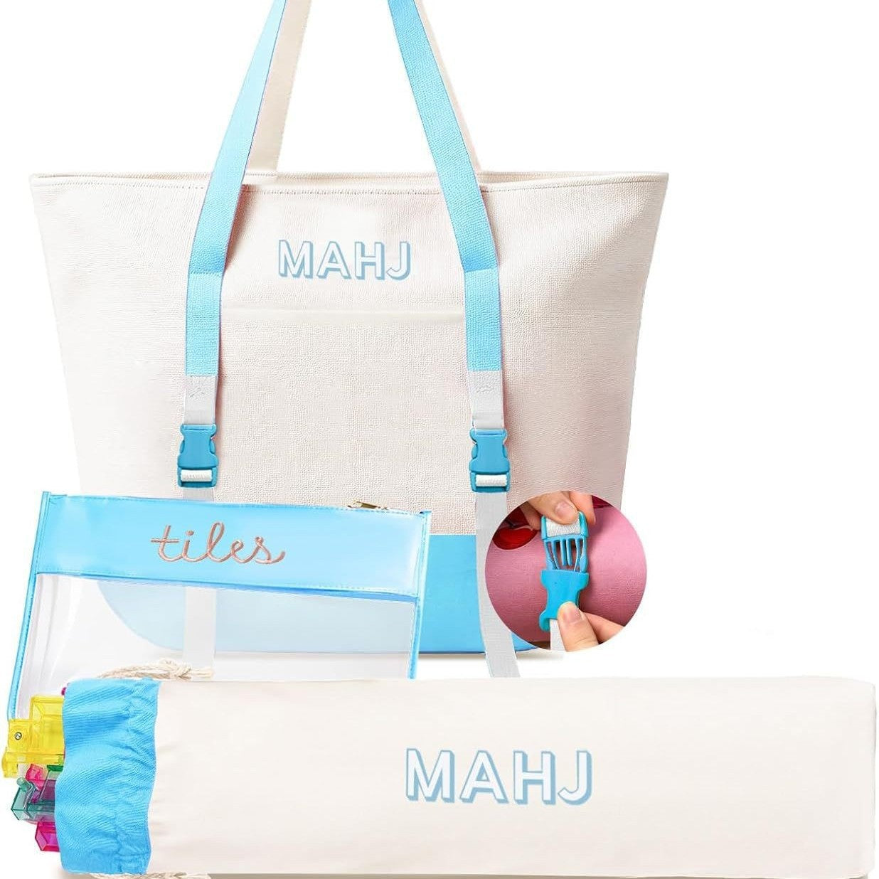 Large Capacity Mahjong Storage Bag Set – 3-Piece Canvas Carry Tote with Handle & Shoulder Strap
