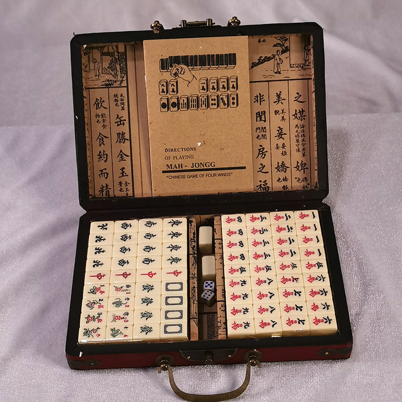 Melamine Mahjong Set – Travel Mini Mahjong Tiles with Vintage Leather Case