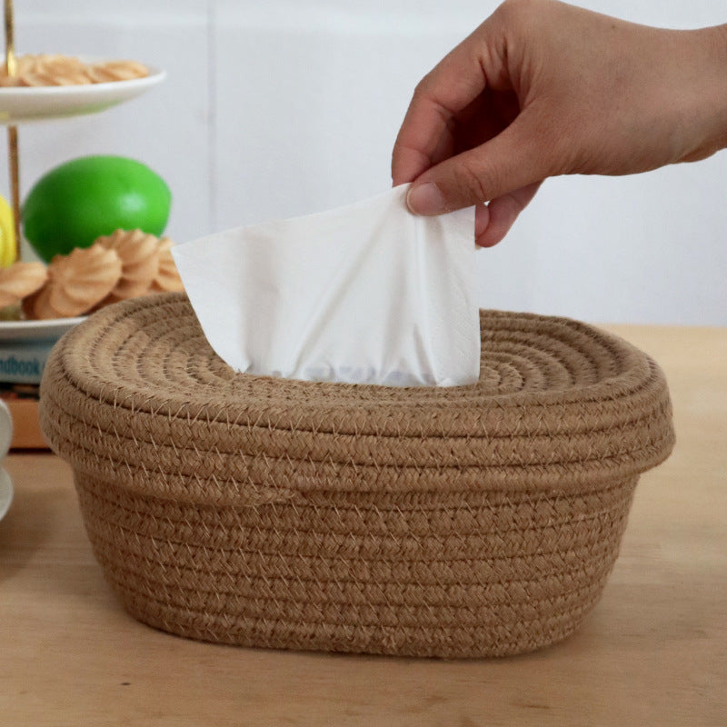 Woven Cotton Rope Tissue Box, Nordic Desktop Storage Basket