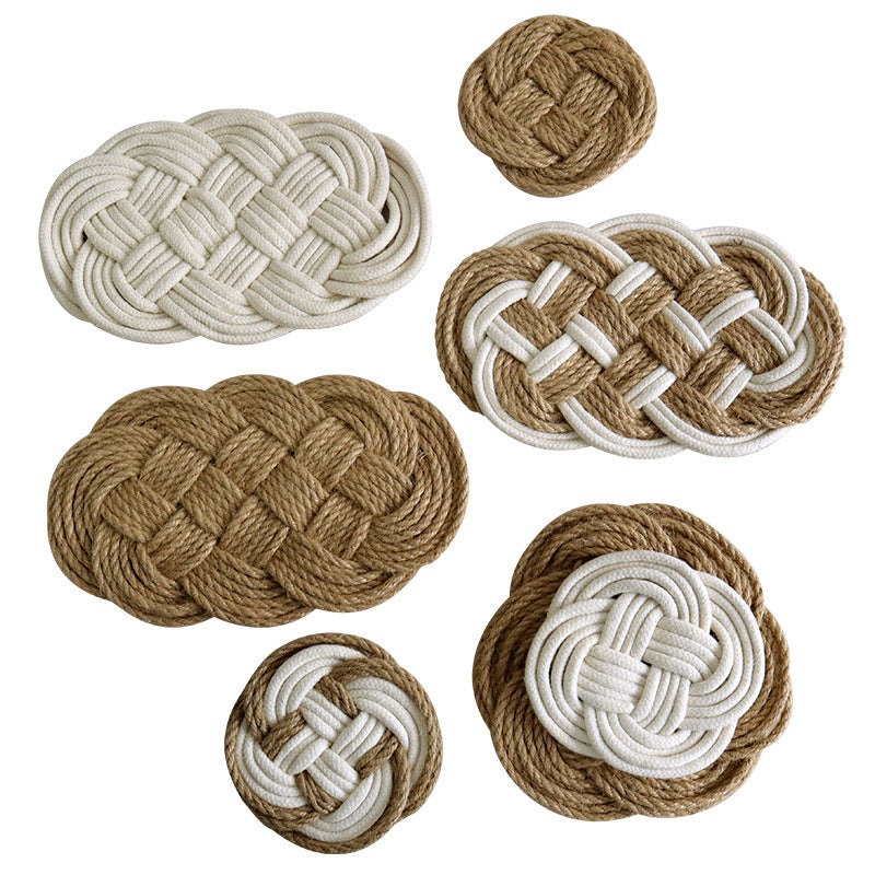 Handwoven Round Trivet, Cotton Linen Heat Resistant Table Mat & Coaster