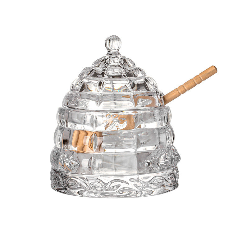 Glass Honey Jar with Wooden Dipper – Syrup & Sugar Storage Container