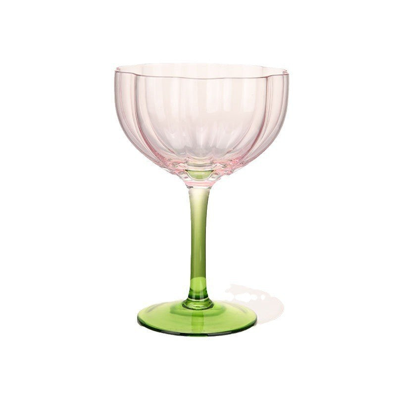 Hand-Blown Crystal Wine Glass – Petal-Shaped Stemmed Goblet for Hotel & Home