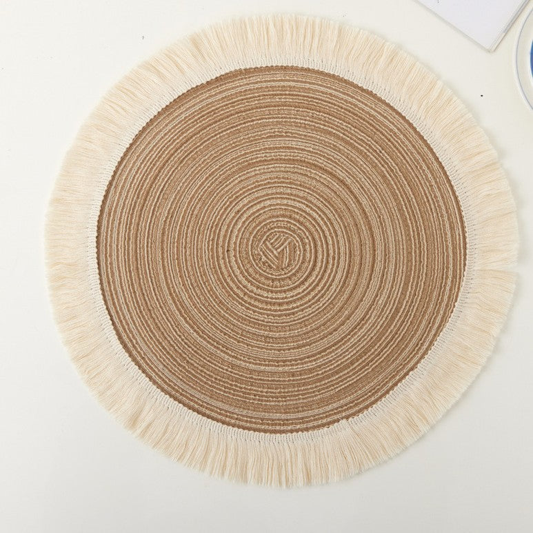 Round Cotton Tassel Placemat, Farmhouse Dining Table Mat