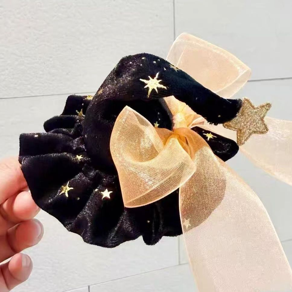Halloween Witch Hat Hair Scrunchie with Sheer Bow