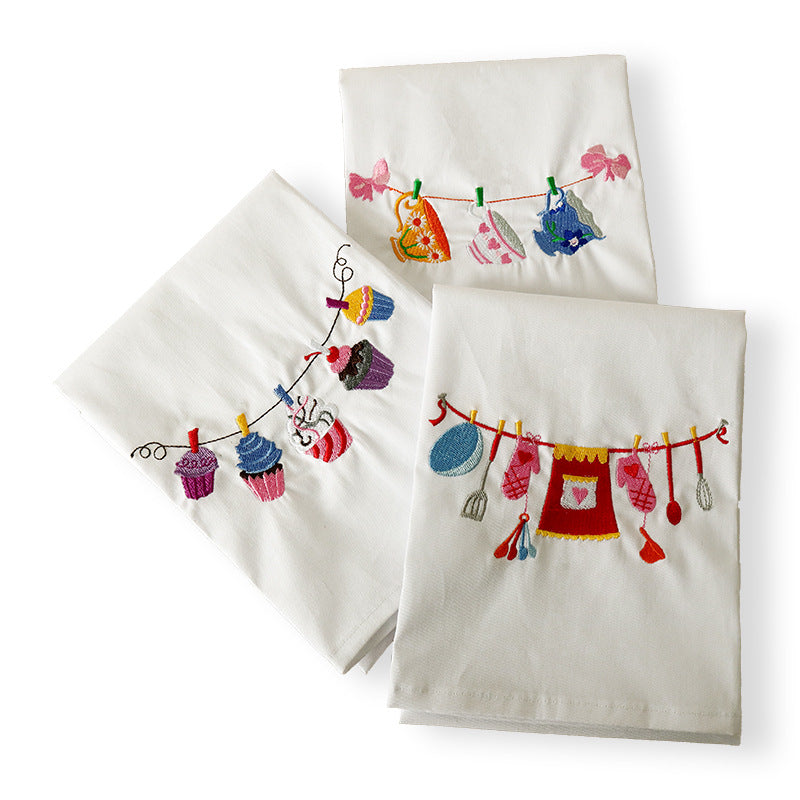 White Embroidered Napkin, Tea Towel and Food Styling Cloth
