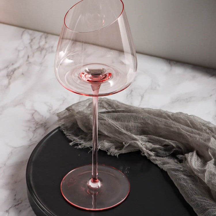Pink Crystal Wine Glass – Luxury Angled Rim Stemmed Goblet