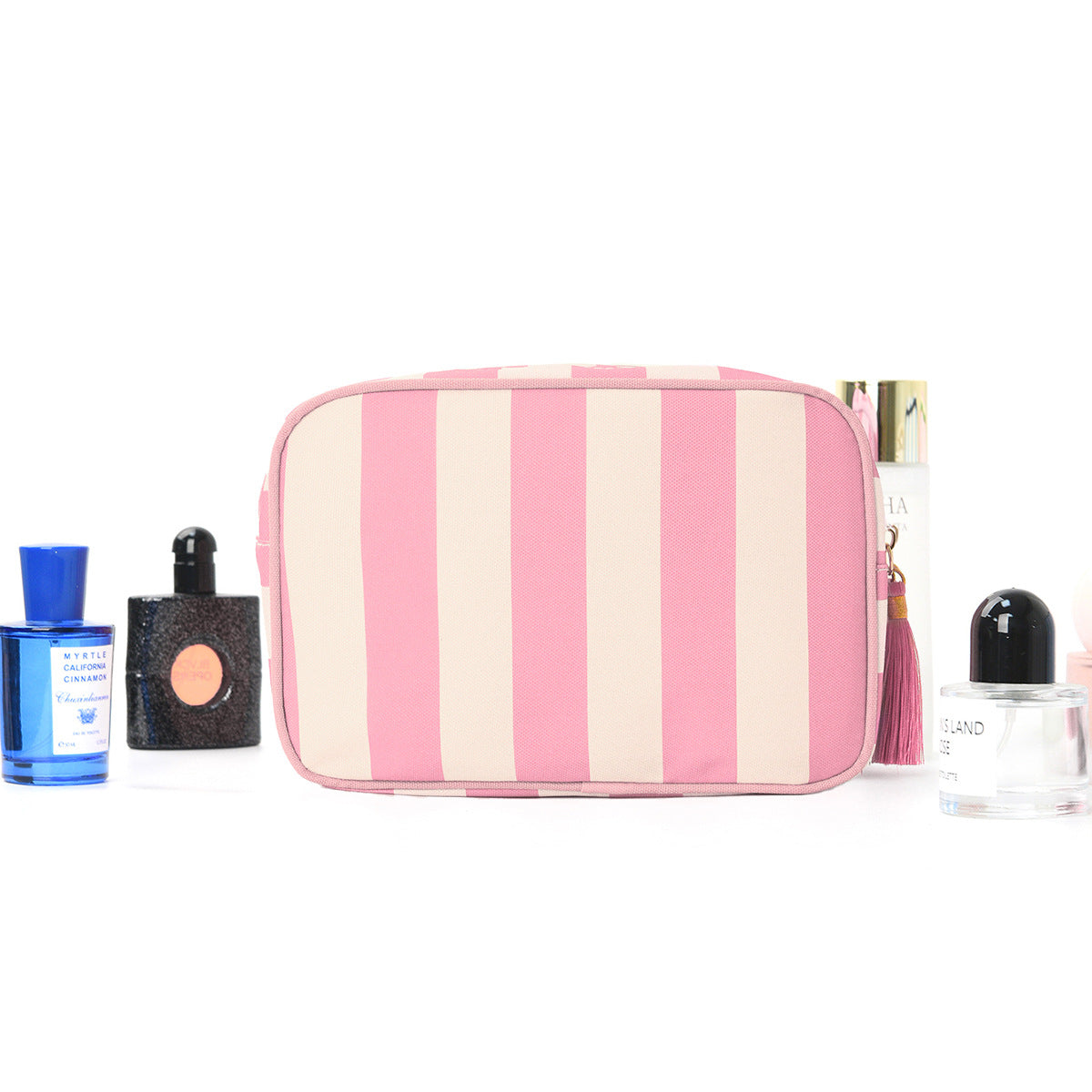Striped Tassel Cosmetic Bag – Waterproof Travel Toiletry Organizer