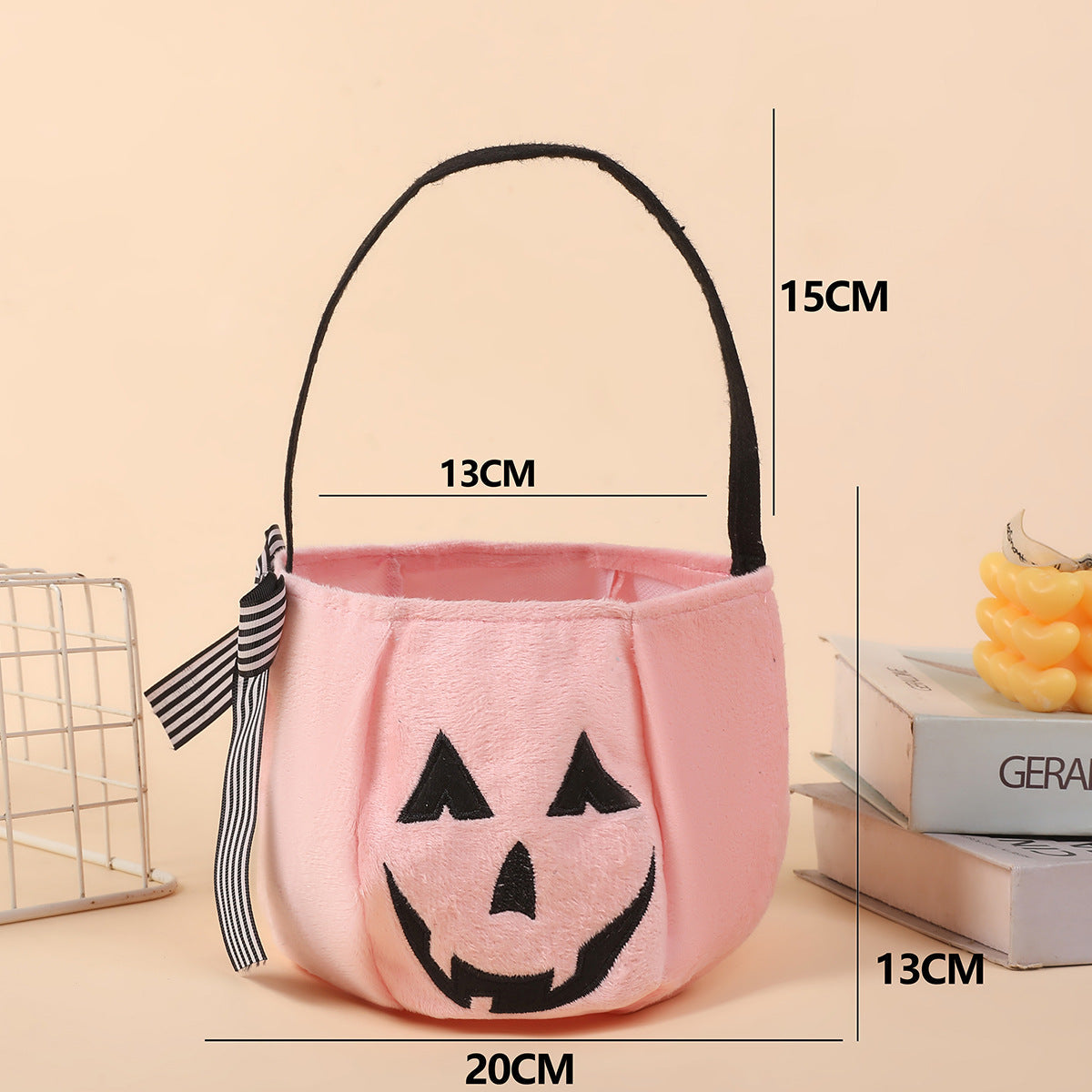 Halloween Pumpkin Candy Bucket, Soft Fabric Trick-or-Treat Bag with Bow