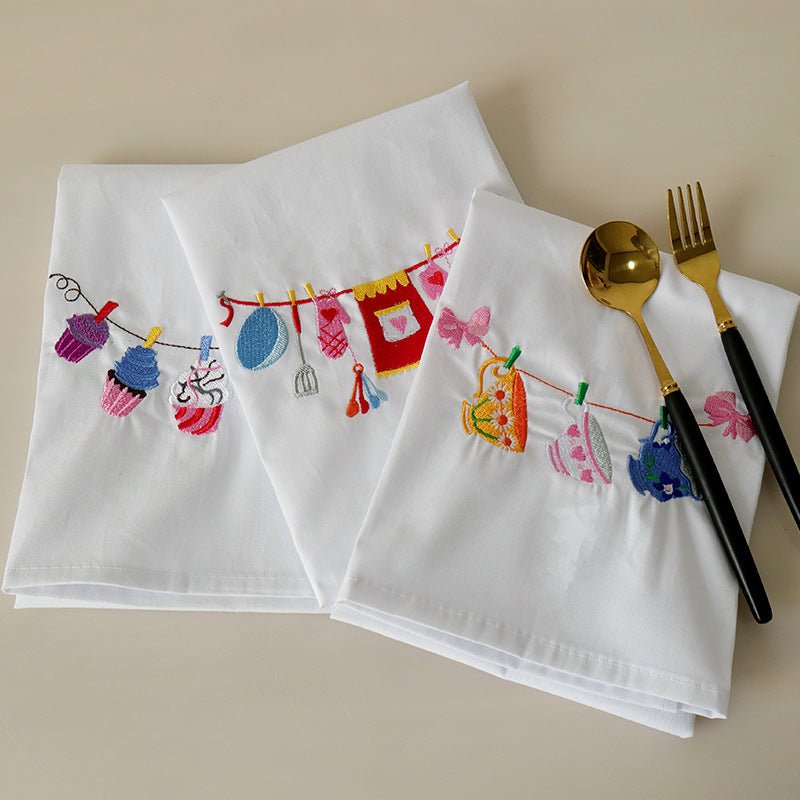 White Embroidered Napkin, Tea Towel and Food Styling Cloth