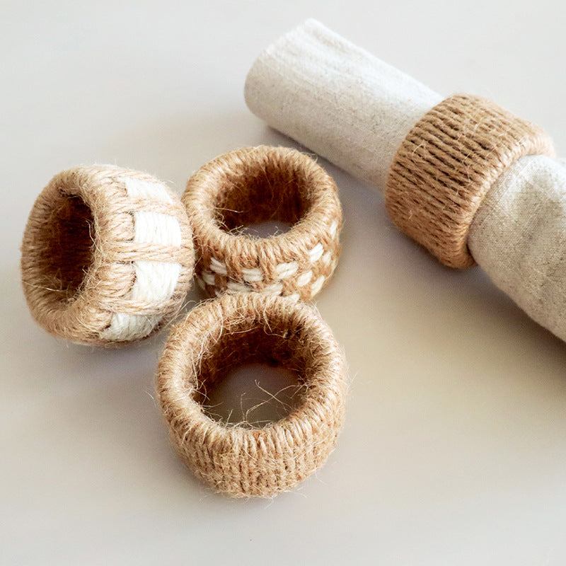 Handwoven Linen Napkin Ring, Rustic Rope Table Decor