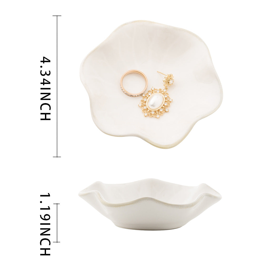 Ceramic Flower Jewelry Dish – Wavy Petal Trinket Tray Decorative Vanity Storage
