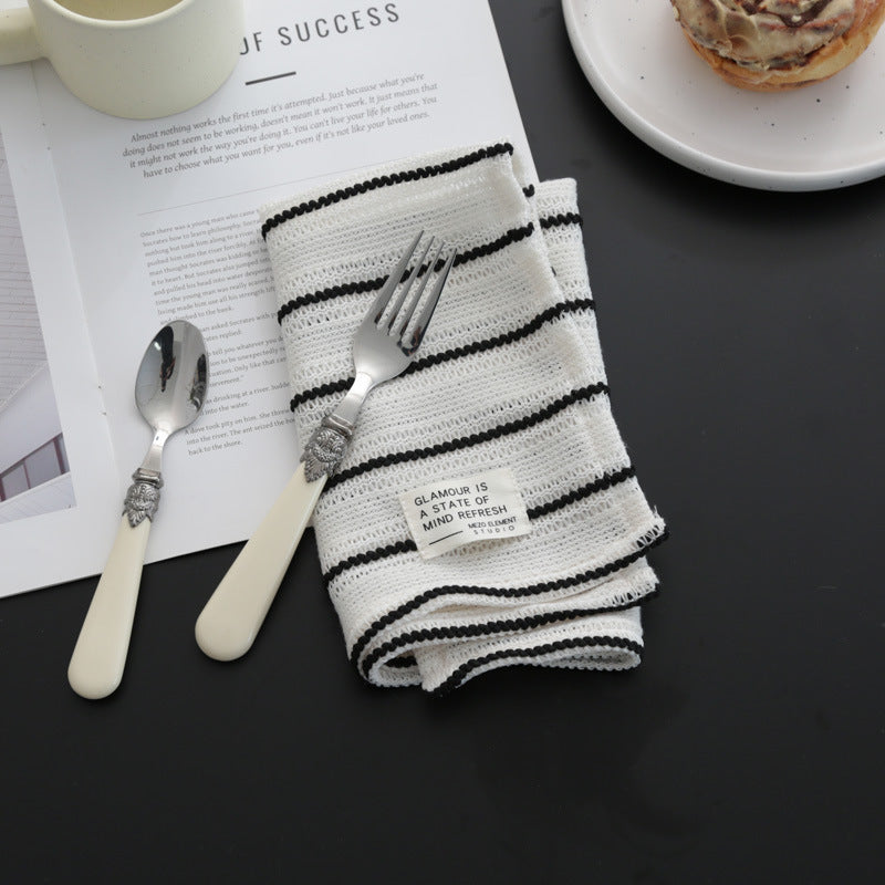 38 × 45 cm Striped Fabric Table Napkin – Soft Black & White Dining Cloth for Café, Restaurant, Kitchen, Breakfast & Home Table Setting