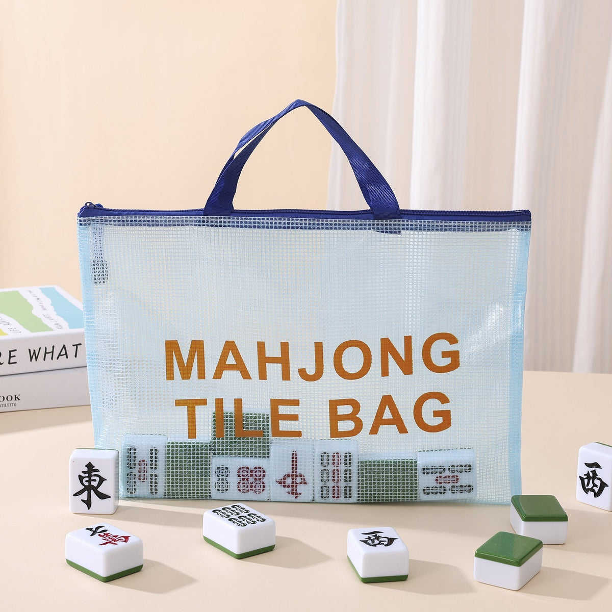 Polyester Mahjong Tile Storage Bag – Large Capacity Zippered Carrying Tote