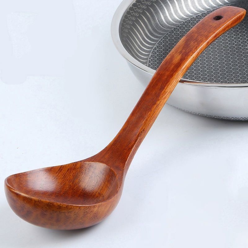Wooden Soup Ladle – Natural Wood Cooking Spoon, Long Handle Serving Ladle for Soup, Stew & Kitchen Use