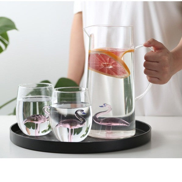 Flamingo Glass Water Pitcher – Elegant Carafe for Tea, Juice & Water